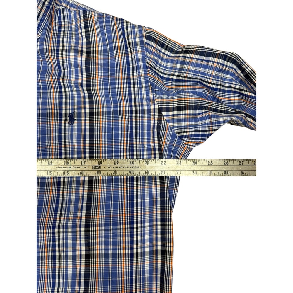 Ralph Lauren Mens Custom Fit Blue Orange Plaid Button Down Shirt Large L Pony - Picture 5 of 6